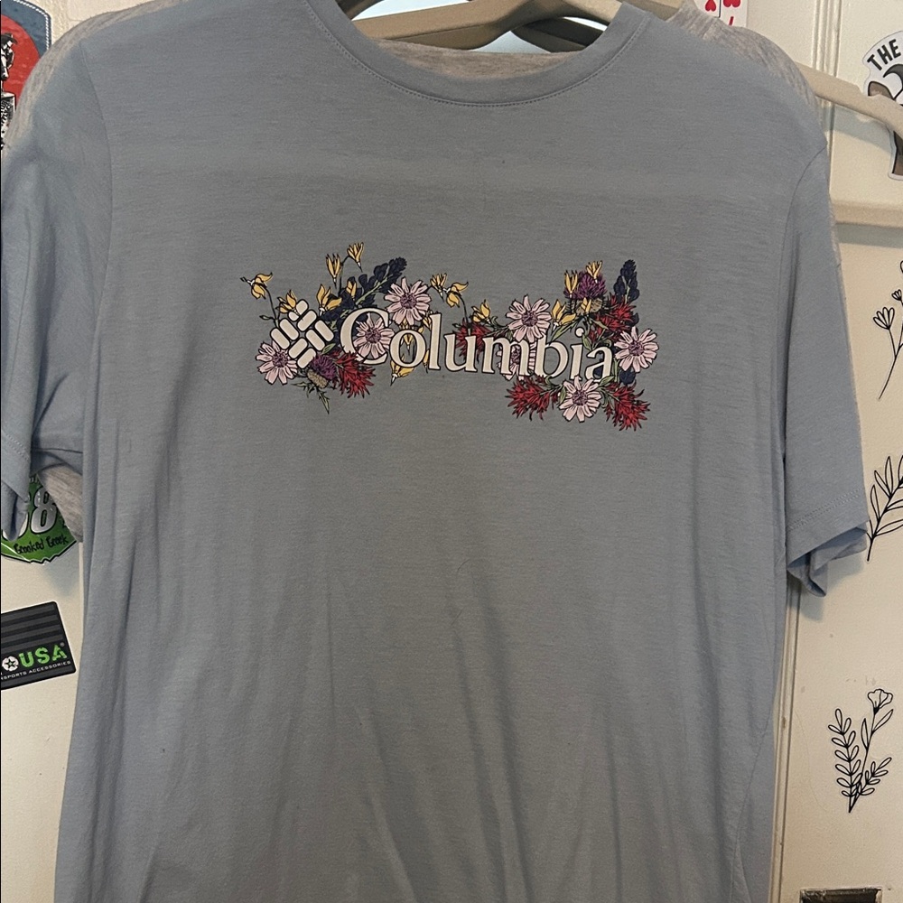 Columbia Light Blue Tee with Floral Embroidery